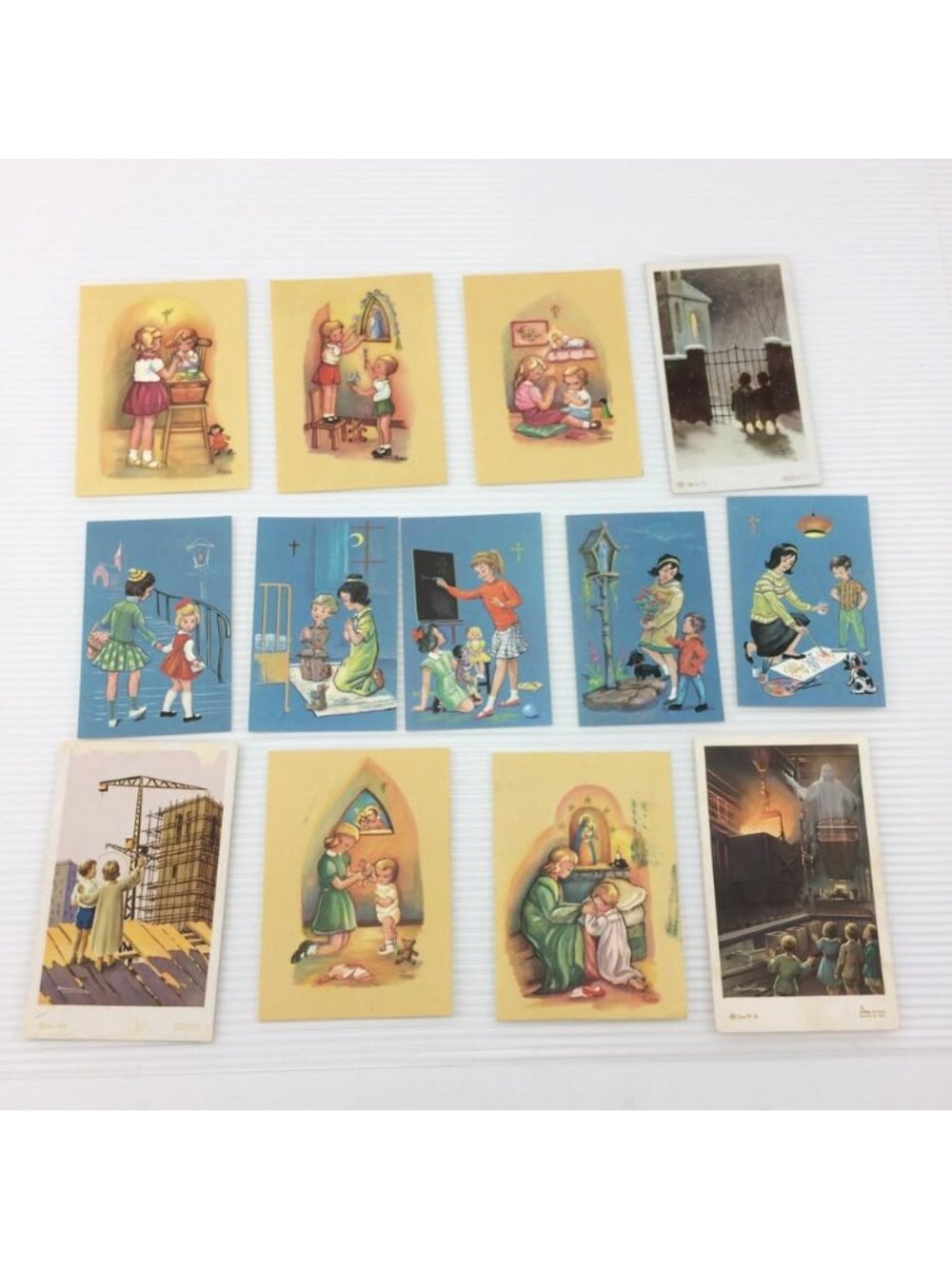 13 Vintage Holy Prayer Cards w Children Kids Roman Catholic Christian Ephemera